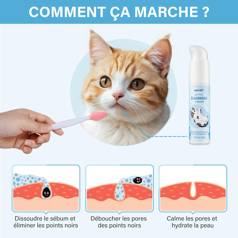 Cat Chin Acne Care Kit - Cat Acne Cleansing Lotion 30ml with Acne Cleansing Brush, Gently Removes Blackheads Caused by Unhygienic Diets, Keeps Cat's Chin Clean