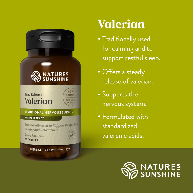 Nature's Sunshine Valerian Root Extract Time Release, 60 Capsules | Herbal Supplement Promotes Relaxation, Supports Sleep, and Delivers Natural Nervous System Support - BeesActive Australia