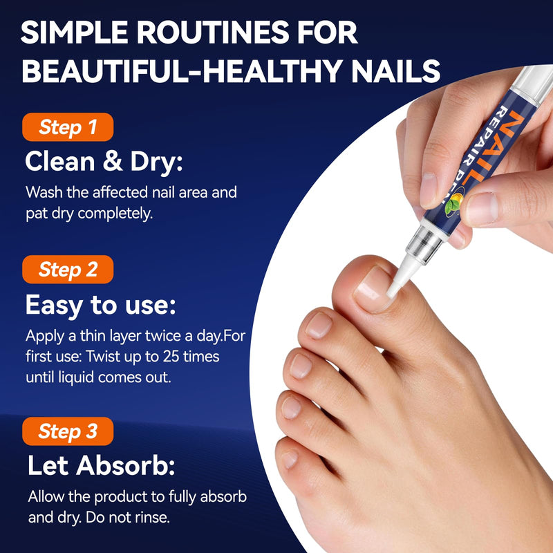 Toenail Fungus Pen, Nail Repair Pen for Damaged Nails, 25% Undecylenic Acid Formula,Tea Tree Oil, Extra Strength Toenail Fungus Treatment, Brittle & Discoloration Nails-5count-5ml/0.1FL OZ - BeesActive Australia