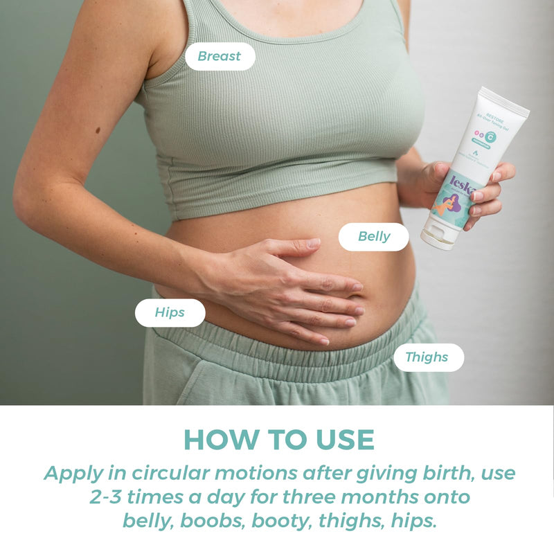 Leska Maternity Post-Pregnancy Gel | STAGE C: RESTORE All-Over Toning Gel (Postpartum) | Part of a Complete 3 Part Pregnancy Skin Care System | New Mom Gifts (4oz) 9+ Months, Toning Gel 1-Pack