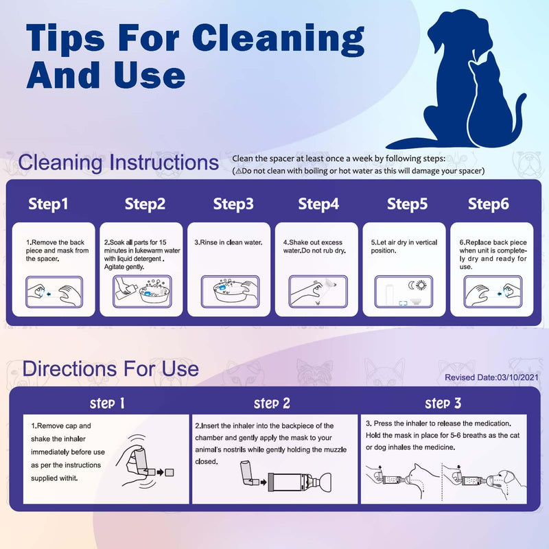 Pet Inhaler Spacer with 2-Sized Masks for Cats and Dogs, Aerosol Chamber with Breathing Flow Indicator, Compatible with Any MDI