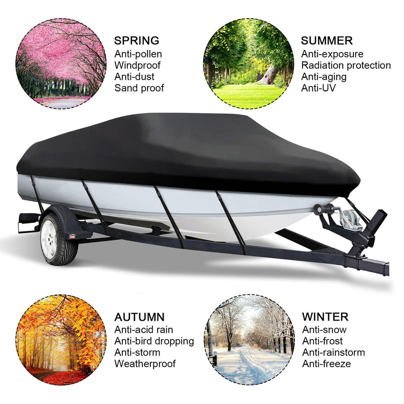 NEVERLAND Trailerable Boat Cover Waterproof Heavy Duty Marine Grade Polyester Canvas Fits V Shape/V-Hull and Tri-Hull Runabouts, Pro-STYL, Bass Boats (Boat Length 17-19ft, Beam Width up to 102",Black) Black C: 17'-19' Long, Beam width up to 102"