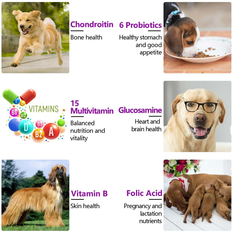 Uocasi Multivitamin Vitamins Supplements For Dogs,Pet Daily 15 in 1 Natural Essential Multi Vitamin Chew Tablets with B Complex | Help Brain,Heart & Joint Function - Duck Flavor(375g,150chews)