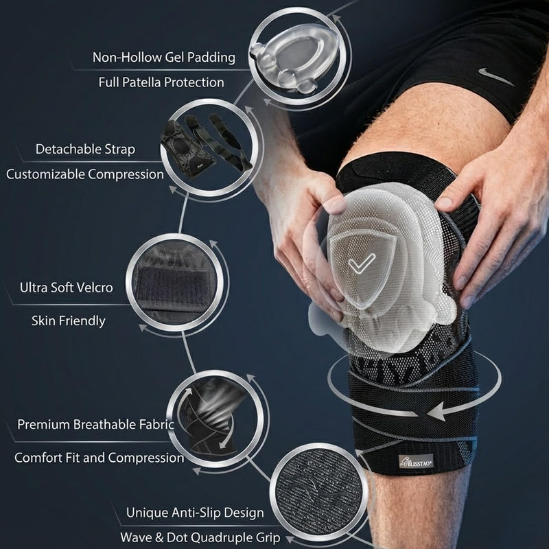Wrestling Knee Pad, BJJ Knee Sleeve with Detachable Straps – Anti-Slip Compression Brace with Full Knee Cap Protection – for BJJ, Judo, MMA, Basketball, Tennis & Running Sports. (Size L) Large - BeesActive Australia