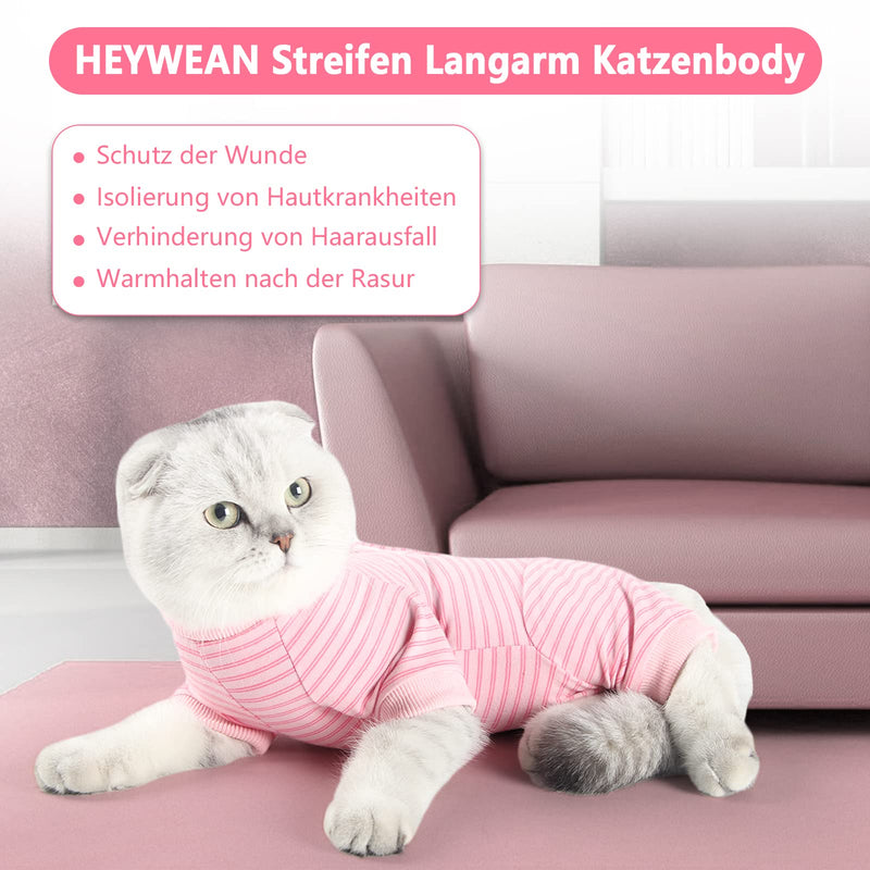 HEYWEAN Cat Bodysuit After Surgery Castration Cat Bodysuit Stripes Long-Sleeved Cat Clothing Neck Collar Alternatives Cat Bodysuit for Cats Surgery Anti-Licking After Surgery Wear M Pink - BeesActive Australia