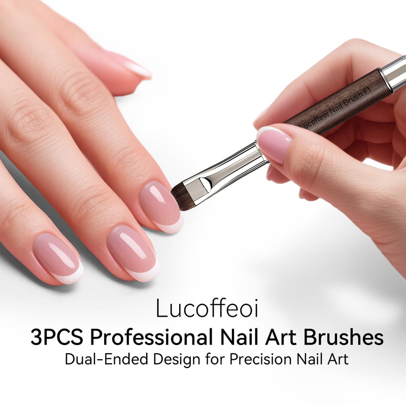 Nail Art Clean Up Brushes, Dual-End French Tip Brush 3PCS Set - Flat/Oval/Angled Dual Head Gel Nail Brushes for Polish Mistakes, Cuticle Cleaning, Acrylic & Polygel Nail Design Painting DIY Tools