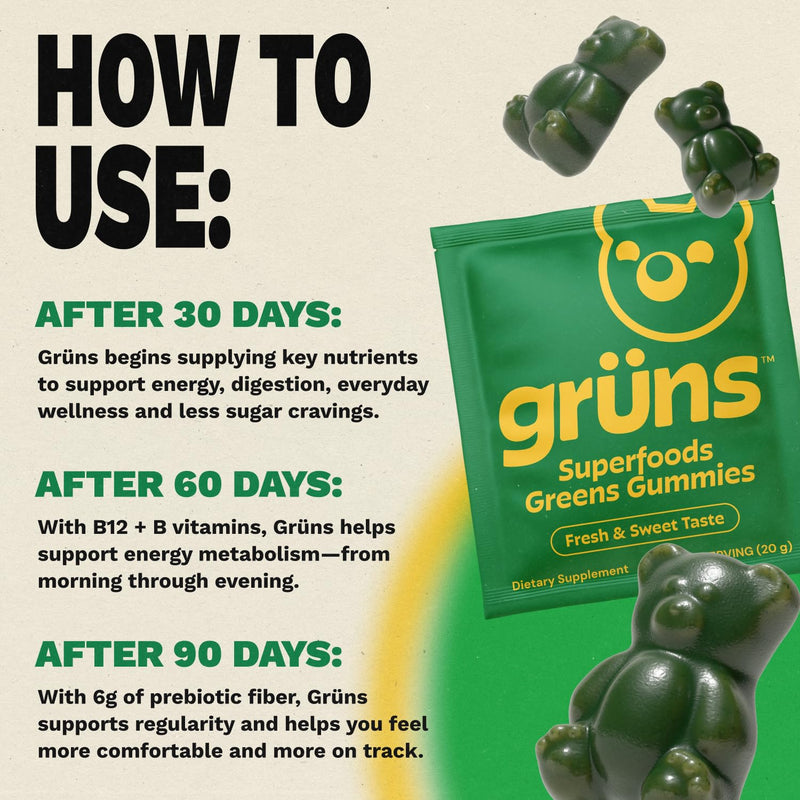 Adult Greens Gummies Sugar Free Multivitamin & Prebiotic Fiber, 10 ct | Daily Supplement for Men and Women with Vitamins, Minerals, Adaptogens, Fiber 10 Count (Pack of 1)
