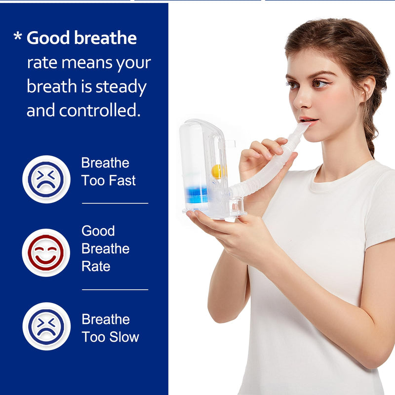 Lung Exerciser Device, Breathing Trainer - 6000ML Inhale Volume Measurement, Equipped with Ball Flow Rate Indicator & Scale Indicator Transparent-blue - BeesActive Australia