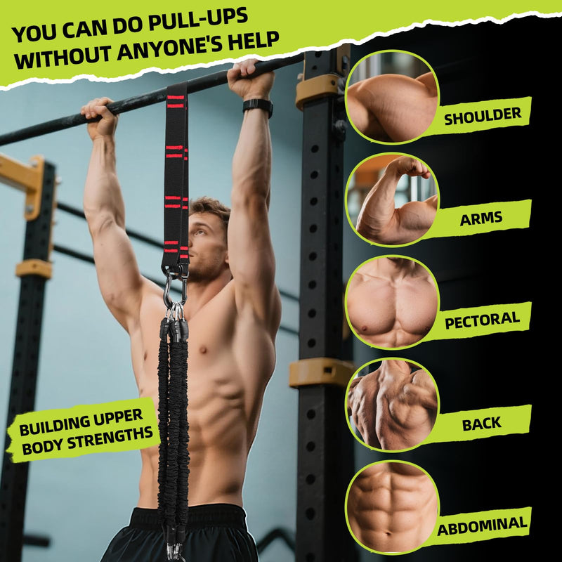 Pull Up Assistance Bands 260lbs – Heavy Resistance Bands for Pull Ups with Feet Rest, Height Adjustable Pull Up Bar Bands, Strength Training Workout Equipment Black