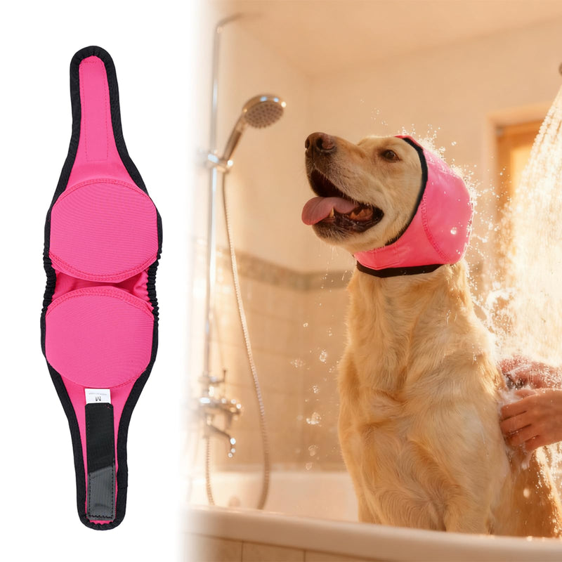 Dog Calming Hood for Grooming & Bathing,Soft Dog Ear Cover for Blow Drying & Bath Time,Stretchy Dog Ear Wrap for Anxiety Relief During Thunderstorms,Fireworks & Travel,Pink,S Pink S(Head Circle:10-14)
