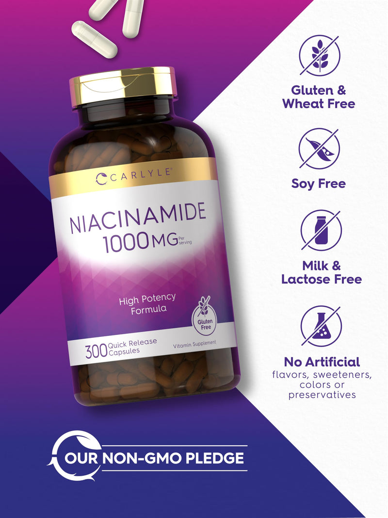 Carlyle Niacinamide 1000 mg | 300 Capsules | High Potency Formula | Non-GMO, Gluten Free Supplement 300 Count (Pack of 1)