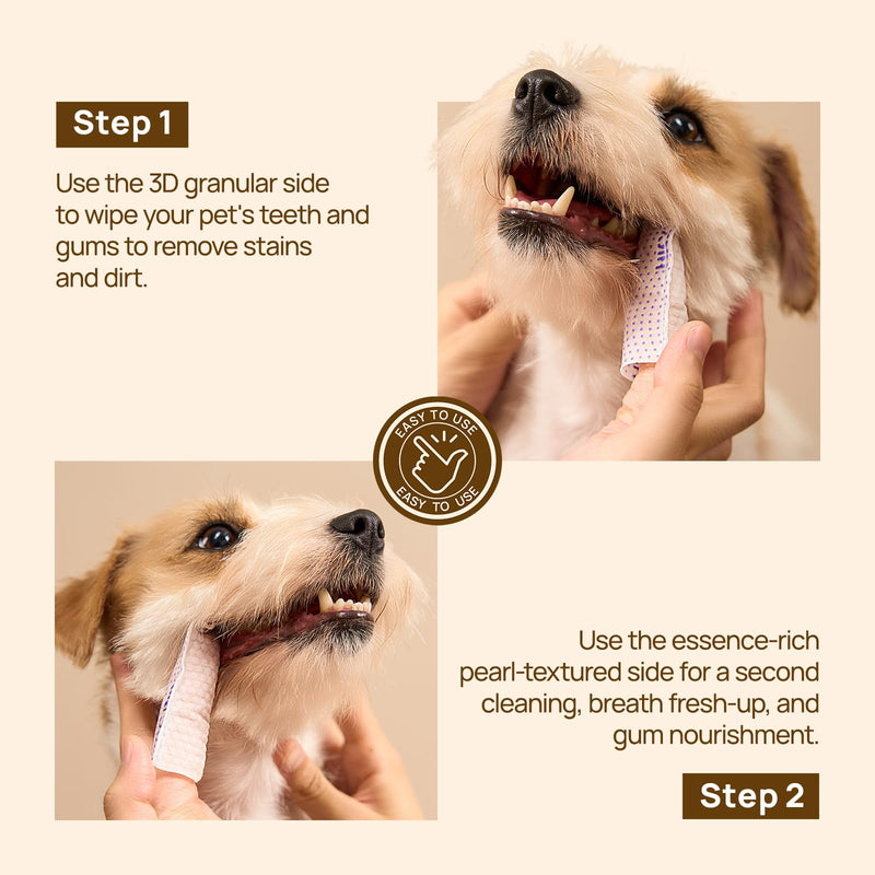 HICC PET Pro Teeth Cleaning Wipes for Dogs & Cats, Vet-Recommended Dental Care Finger Wipes, Reduce Plaque Tartar & Fresh Breath, No-Rinse Toothbrush, Gentle Clean Dog Tooth Brushing Kit, Mint 1