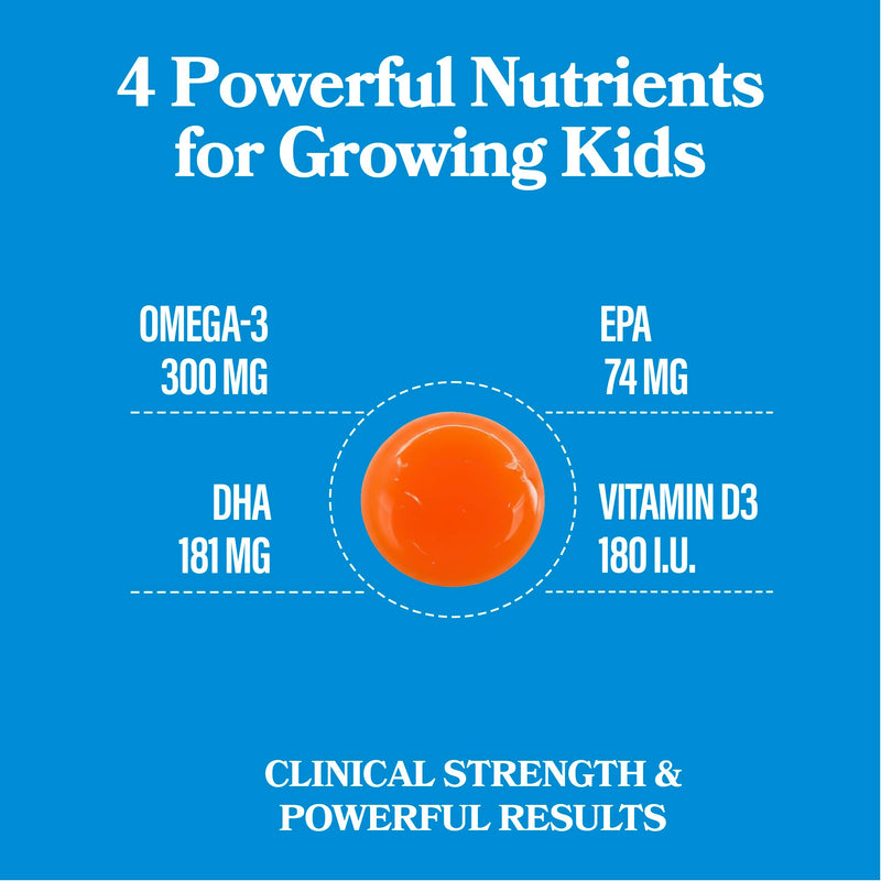 DAIKEN Kids Fish Oil Gummies-Sugar Free Omega 3 for Kids DHA/EPA & D3, 2Pk | High Potency 300mg Norwegian Omega-3 for Kids’ Brain Development & Immune Support, Individually Wrapped, Tropical Fruit, 30ct 30 Count (Pack of 2)