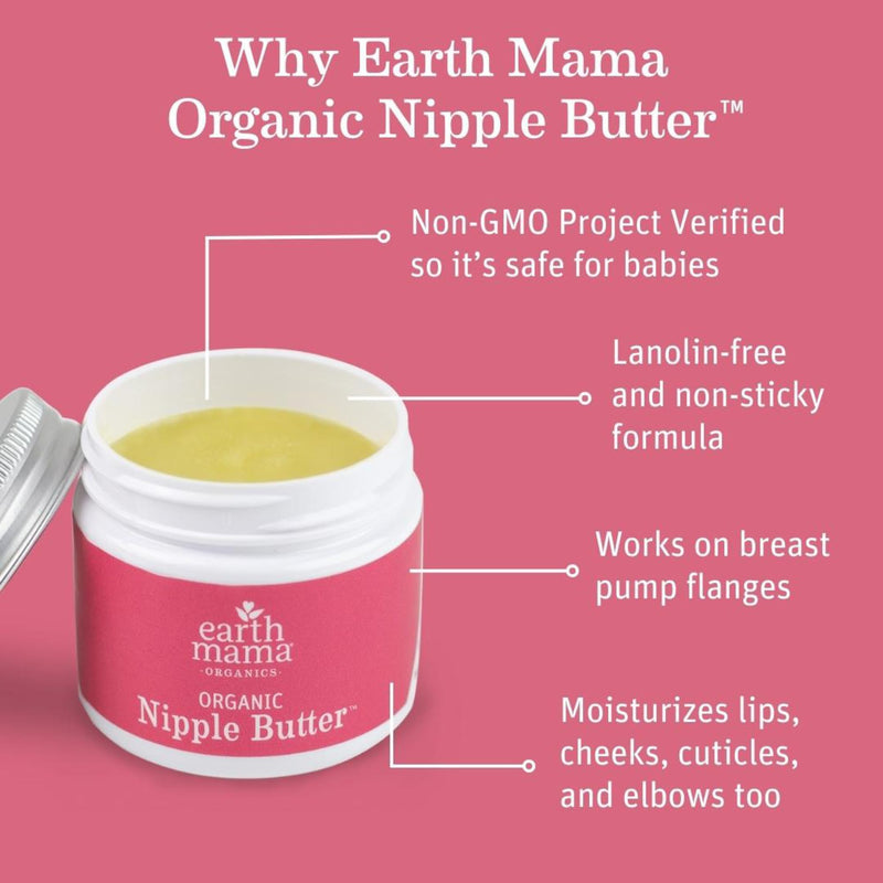 Organic Nipple Butter™ Breastfeeding Cream by Earth Mama | Postpartum Essentials Safe for Nursing, Non-GMO Project Verified, No Lanolin, 2-Fluid Ounce 2 Fl Oz (Pack of 1) - BeesActive Australia
