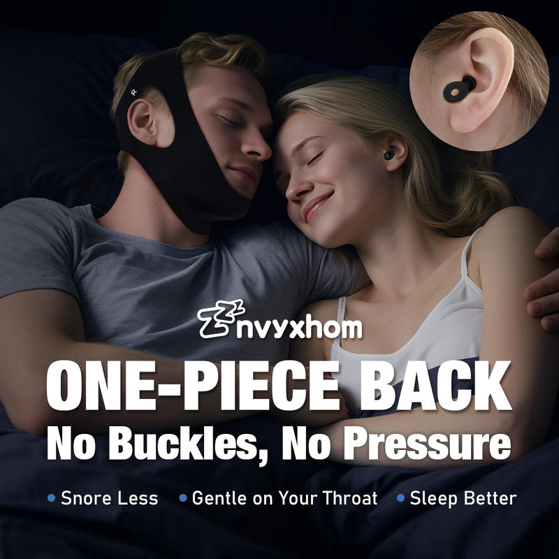 Anti Snore Chin Strap for Sleeping Jaw Tape Mouth Snoring Sleep Devices Stopper Solution Cpap Users Head Mouthpiece to Keep Closed Mandibular Advancement Reducing Aids Men Women Black