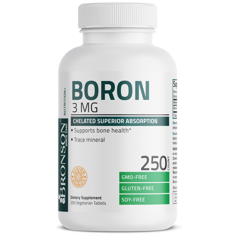 Bronson Boron 3 MG Chelated Superior Absorption Supports Bone Health Trace Mineral, Non-GMO, 250 Vegetarian Tablets 250 Count (Pack of 1) - BeesActive Australia