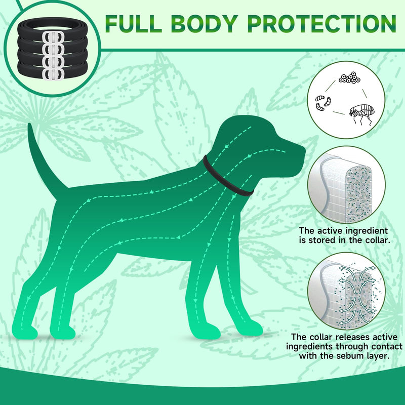 4 Pack Flea Collar for Dogs, Dog Flea Collar, Adjustable Flea and Tick Collar for Dogs, 8 Months Dog Flea and Tick Treatment, Waterproof Dog Flea and Tick Collar, Dog Flea and Tick Collar Black - BeesActive Australia