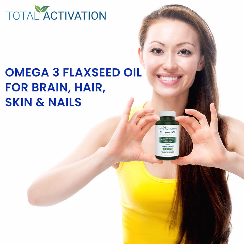 Organic Flaxseed Oil 1,000 mg Omega-3, Immune System Booster with Omega 3,6,9 from Natural ALA, Supports Healthy Heart, Hair, Skin and Nails, 100 Rich Liquid Softgels Per Bottle
