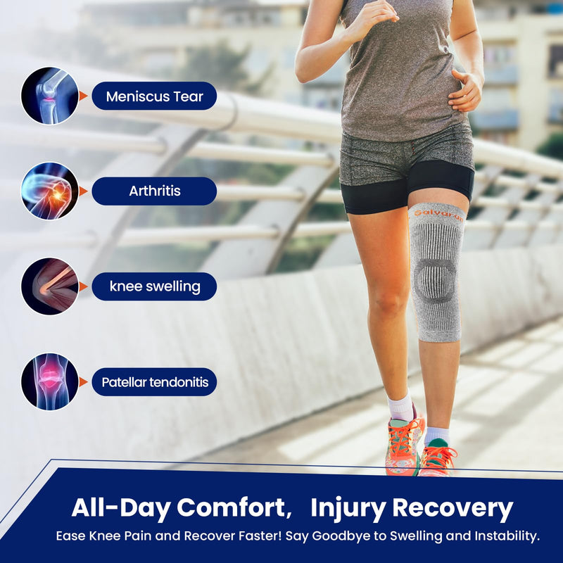 Galvaran Compression Knee Brace for Women & Men – Knee Support Sleeve for ACL, MCL, Meniscus Pain Relief, Joint Swelling & Injury Recovery | Skin-Friendly Anti-Slip Design | Daily Use & Sports Gray Medium - BeesActive Australia