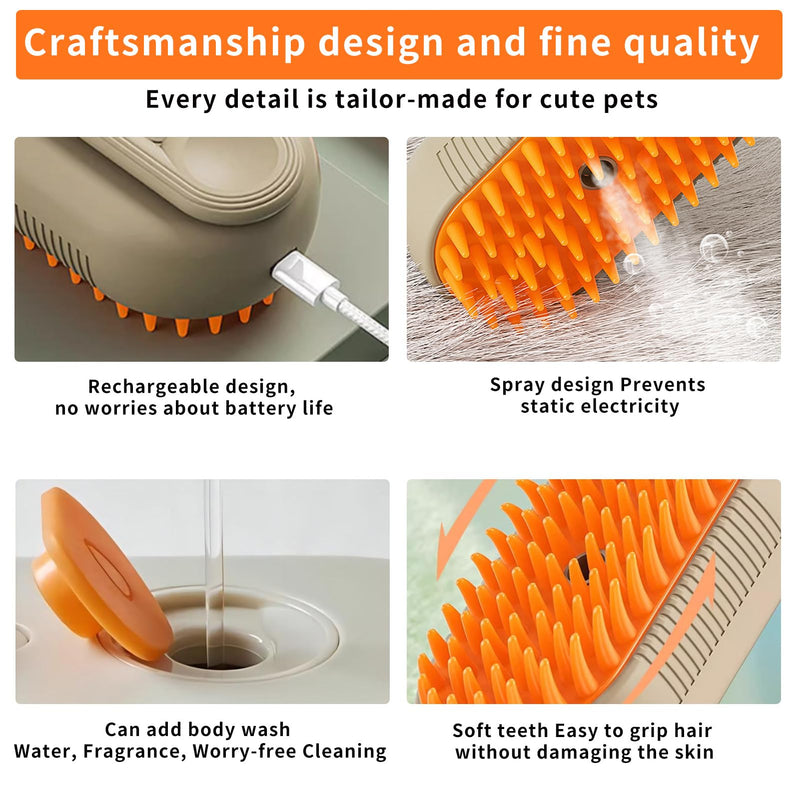 Steamy Cat Brush Pro, Upgraded 3 in 1 Cat and Dog Steam Hair Brush for Massaging and Cleaning Shedding Pets, Steamy Pet Hair Brush with Steam., white - BeesActive Australia