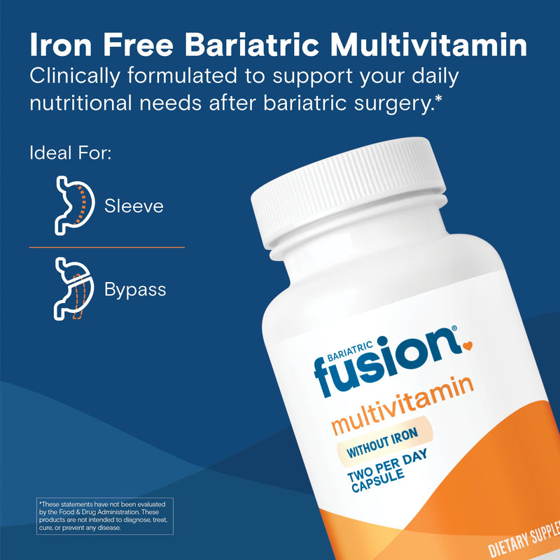 Bariatric Fusion Bariatric Multivitamin Without Iron | Post Bariatric Surgery Patients | Iron Free Bariatric Vitamin for Gastric Bypass and Sleeve Gastrectomy | 60 Capsules | 1 Month Supply 2 Per Day - 1 Month Supply