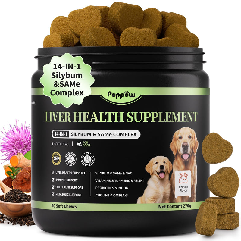 Dog Liver Support Chews - with Milk Thistle (Silybum), Same & NAC - Liver Supplement for Metabolic - Detox - Gut & Immune Health - Chicken Flavor, 90 Soft Chews Chicken 90 CT