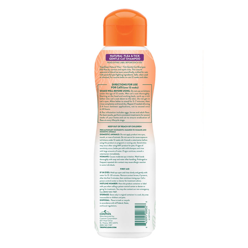 TropiClean Gentle Flea Shampoo for Cats, Flea and Tick Prevention for Cats, Powerful & Natural Defense, Made in USA, 12 oz.