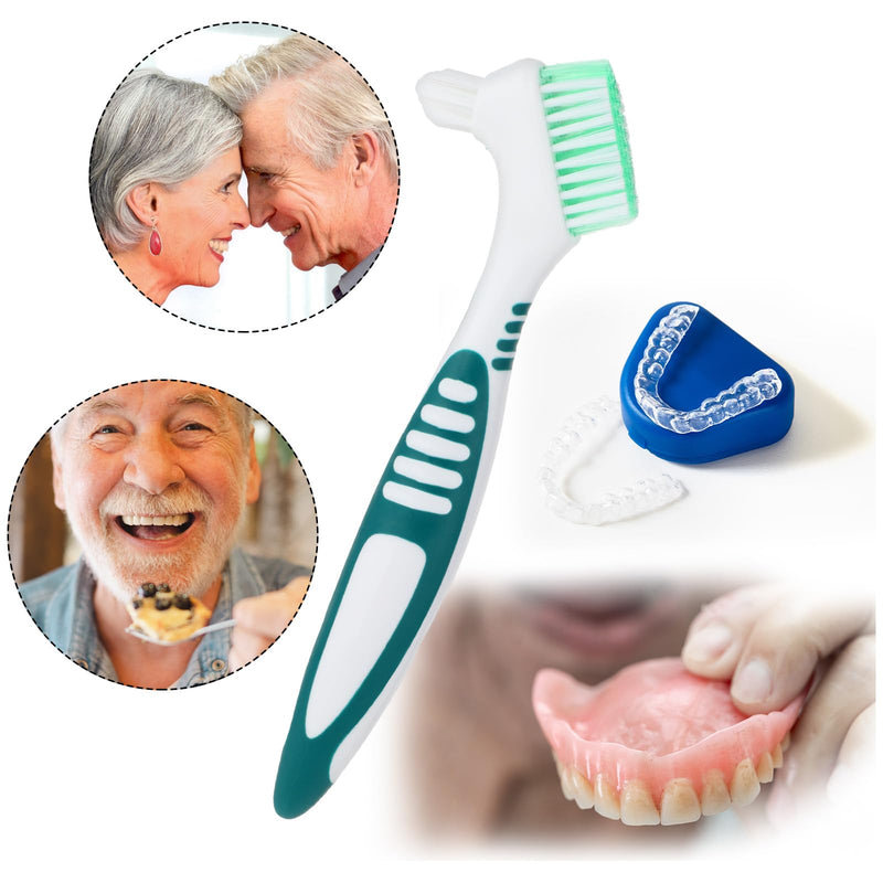 Denture Cleaning Brush Set, 2Pcs Premium Hygiene Denture Toothbrushes for Denture Care Multi-Layered Soft Bristles Ergonomic Rubber Handle Top Denture Cleanser Tool