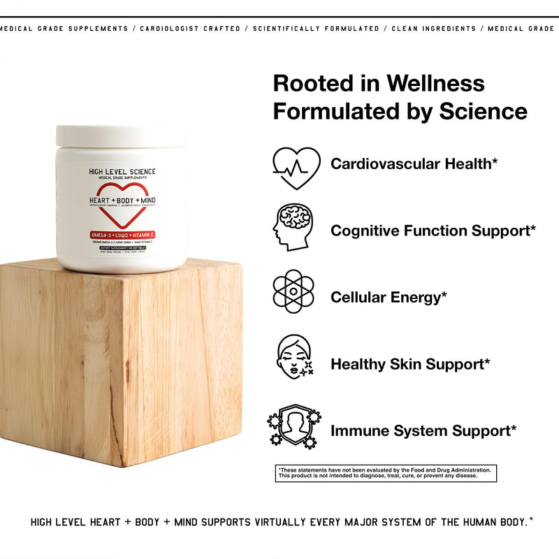 High Level Science CoQ10 + Omega-3 Fish Oil | Cardiologist Formulated Heart Health Supplement | 200mg CoQ10, EPA & DHA, Vitamin E | Triglyceride Form Omega-3 for Heart, Brain & Energy | 60 Softgels 1