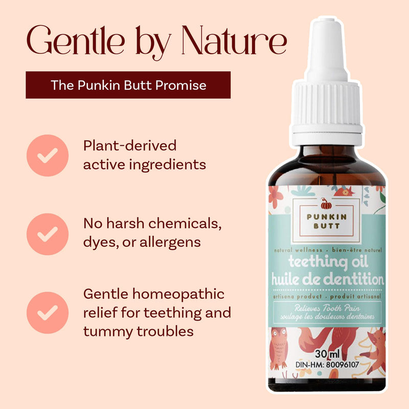 Punkin Butt Teething Oil for Babies, Infused with Chamomilla, Phytolacca & Rheum, Plant-Based Formula, Homeopathic Natural Teething Relief for Babies, 1oz Bottle Original