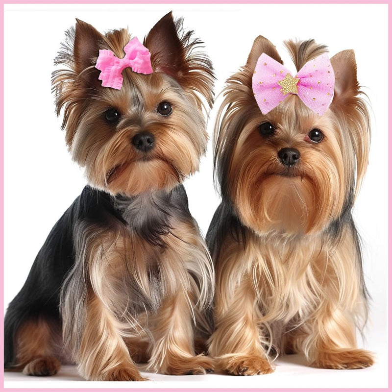 Dog Bows 40pcs, Puppy Hair Bows for Small Dogs Girl, Cute Dog Hair Bows with Rubber Bands, Pink Small Hair Ties for Yorkie Teddy, Flower Ball Bowknot Top Knot Handmade Pet Hair Accessories - BeesActive Australia
