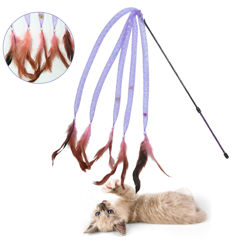 Interactive Cat Toys with 5 Feathered Ropes (2 PCS), Indoor Automatic Cat Toy for Cat, Promoting Exercise and Stress Reduction as Fun Cat Chase Toy. - BeesActive Australia