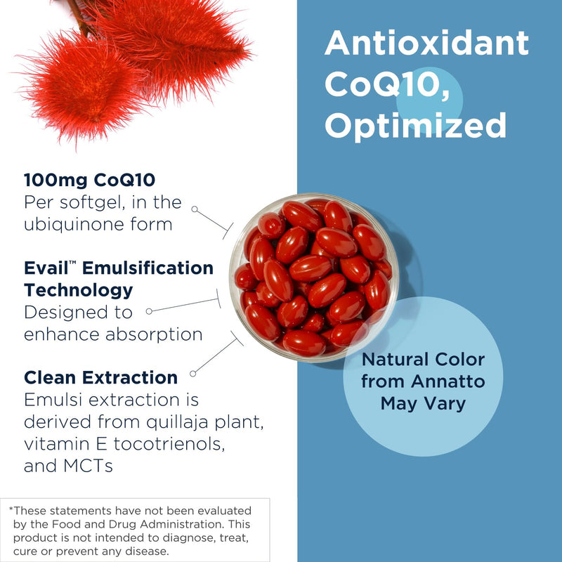 Designs for Health Q-Evail 100-100mg CoQ10 Highly Bioavailable Ubiquinone - Coenzyme Q10 with MCT + Mixed Tocopherols to Promote Superior Absorption - Non-GMO (60 Softgels)