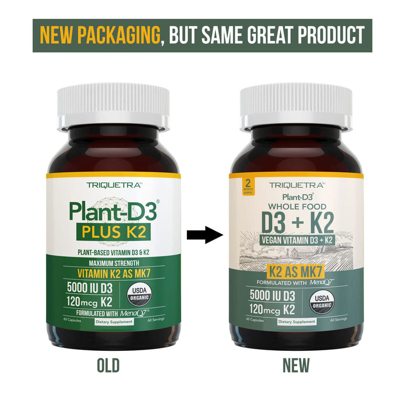 Organic Plant D3 + K2 | 5000 iu D3 + 120 mcg K2 as All-Trans MK7 from MenaQ7® - 100% Whole Food, Raw & Vegan | Enhanced Digestion with Prebiotic & Superfood Complex – D3 from Organic Algae (60 Count) 60 Count (Pack of 1) - BeesActive Australia