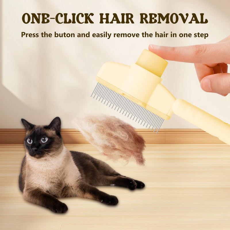 Pet Hair Removal Comb Flea Comb, New Cat Brush with Release Button, Pet Grooming Brush for Short&Long Hair(Yellow+Green） - BeesActive Australia