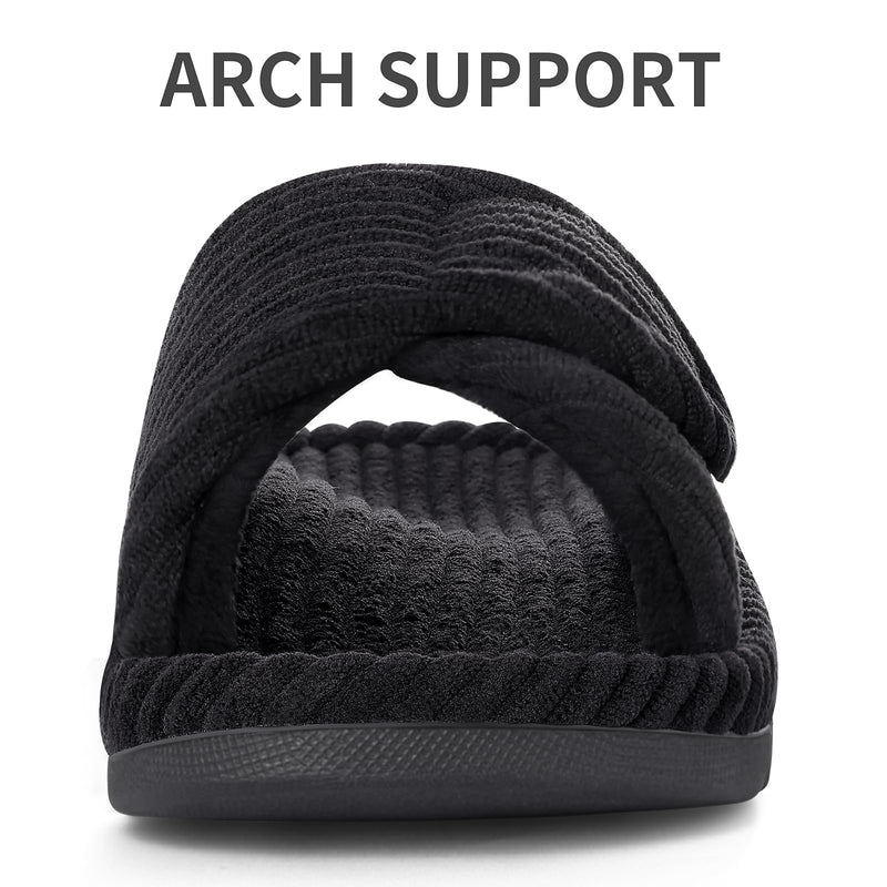 Litfun Orthopedic Slippers for Women Arch Support House Shoes 11 Women/9.5 Men Black