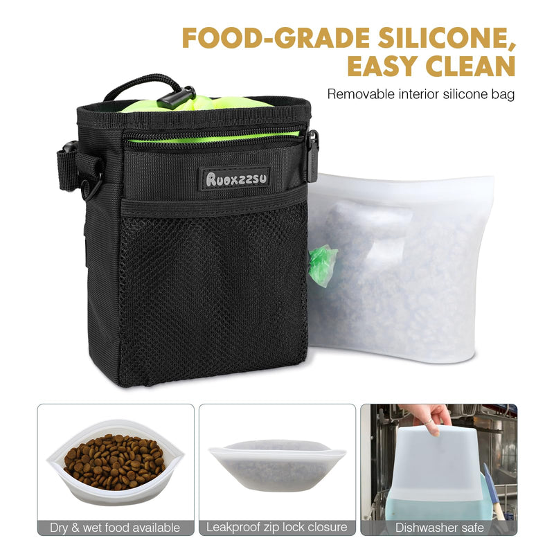 Dog Treat Pouch with Silicone Snack Bag, Front Pocket with Zipper fits All Phones, Card, Mesh Pocket fits Dog Toys, Treat Bag with Dog Waste Bag, 3 Ways to Wear Walking Fanny Pack Black(with Removable Pocket) - BeesActive Australia