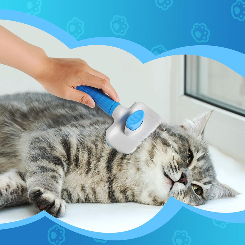 Pet brush，cat brush with release button，dog brush， for grooming Remove loose hair and prevent tangling,fine needle（Pink） - BeesActive Australia