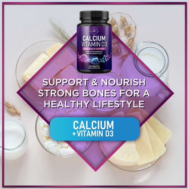Calcium 1200 mg per Serving with Vitamin D3 - Bone Health Support Supplement, Calcium Supplements for Women & Men - Bone Strength, Teeth, Immune Support, Calcium Carbonate, USA Bottled - 120 Tablets 120 Count (Pack of 1)