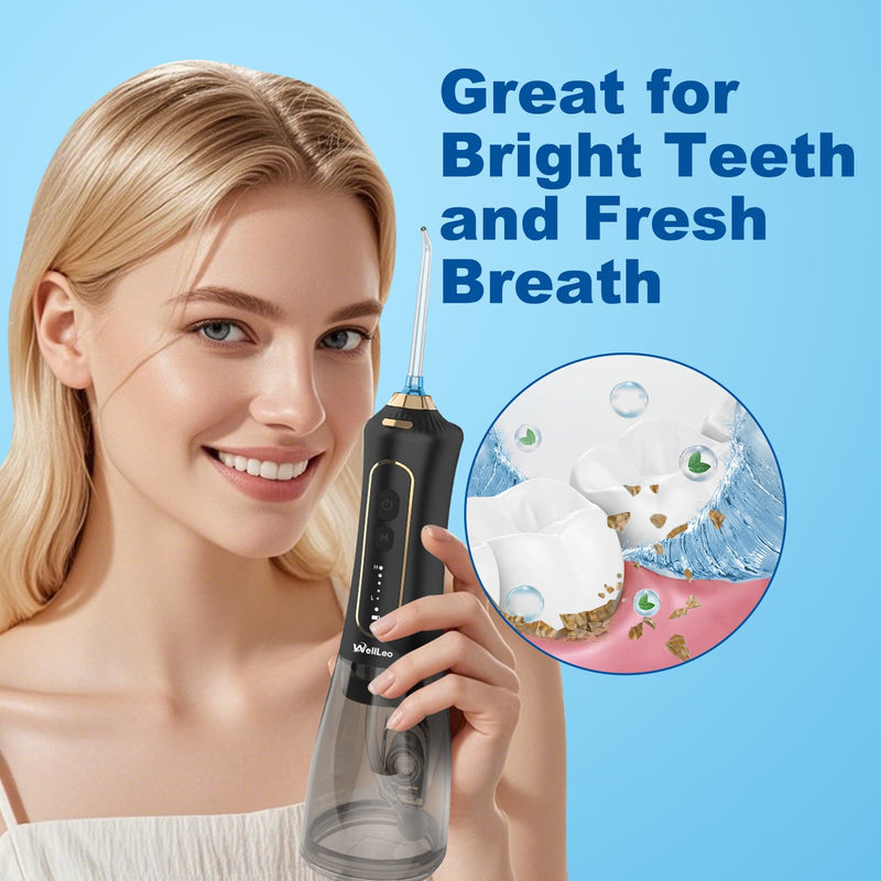 Water Flosser for Teeth Bundle, 300ML Cordless Oral Irrigator Rechargeable Dental Flosser Teeth Picks with 5 Modes 10 Jet Tips,Black White