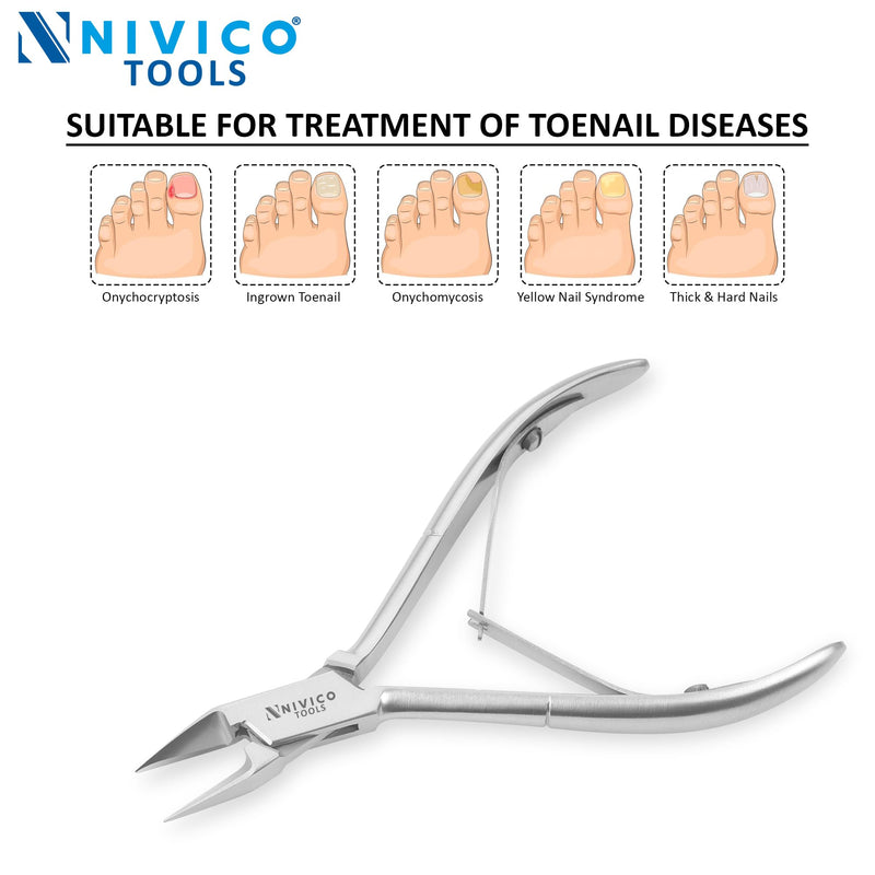 NIVICO Nail Cutter Corner Nipper Ingrown Toenail Trimmer 5" - 13cm Double Leaf Wire Spring, Podiatry Stainless Steel Nail Nippers, Professional Nail Cutter for Thick Toenails for Seniors
