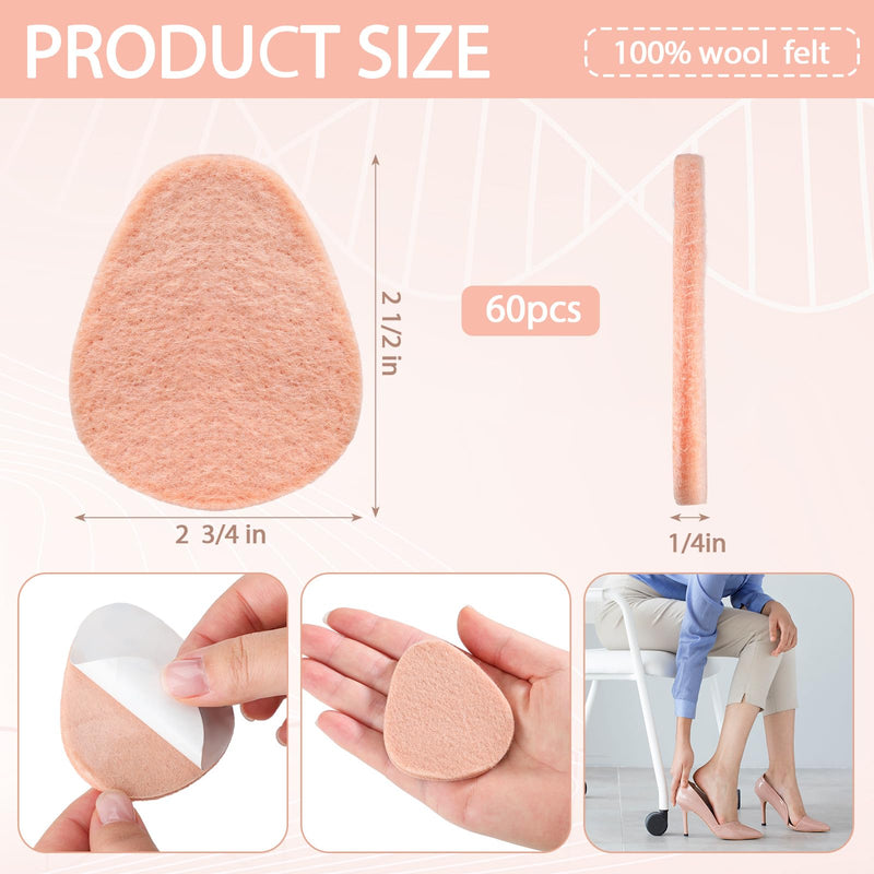 Jiuguva 60 Pack Metatarsal Foot Pads 0.25 Inch Thick Ball of Foot Cushions Adhesive Metatarsal Soft Felt Pads for Women and Men Forefoot Support Pain Relief(Nude) Nude - BeesActive Australia