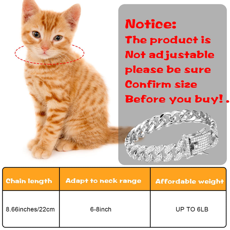 1PCS Dog Collar Diamond Cat Chain Collar Puppy Chain Dog Cuban Link Collar 12mm Wide Metal Pet Cat Dog Chain Pet Crystal Collar Jewelry Accessories for Large Medium Small Dogs Cats (8.66 Inch)(Silver) silver - BeesActive Australia