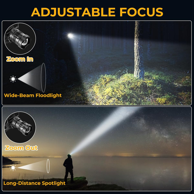 Headlamp Rechargeable 2Pack, Super Bright Head Lamp, Adjustable Focus LED Headlamp, 90°Angle Head Lights for Forehead, 4Mode Headlight, Headlamps for Adults Hard Hat Camping Essentials Gear - BeesActive Australia