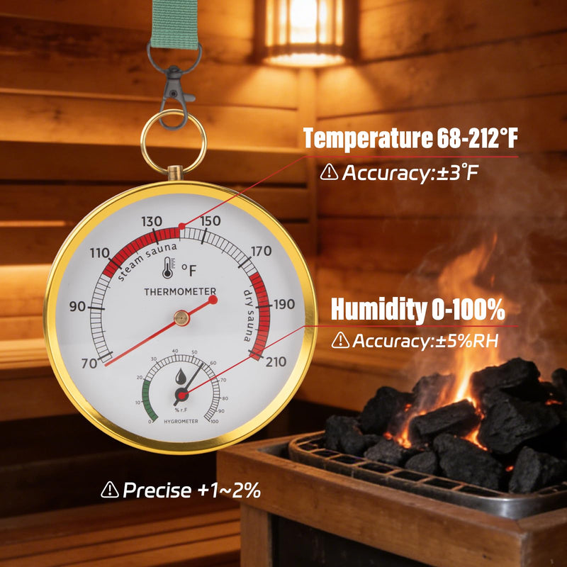Andelov Sauna Thermometer and Hygrometer (Fahrenheit) with Lanyard Mount, Portable Temperature & Humidity Monitor for Steam Sauna Box, Infrared/Indoor/Home Sauna Accessories - BeesActive Australia