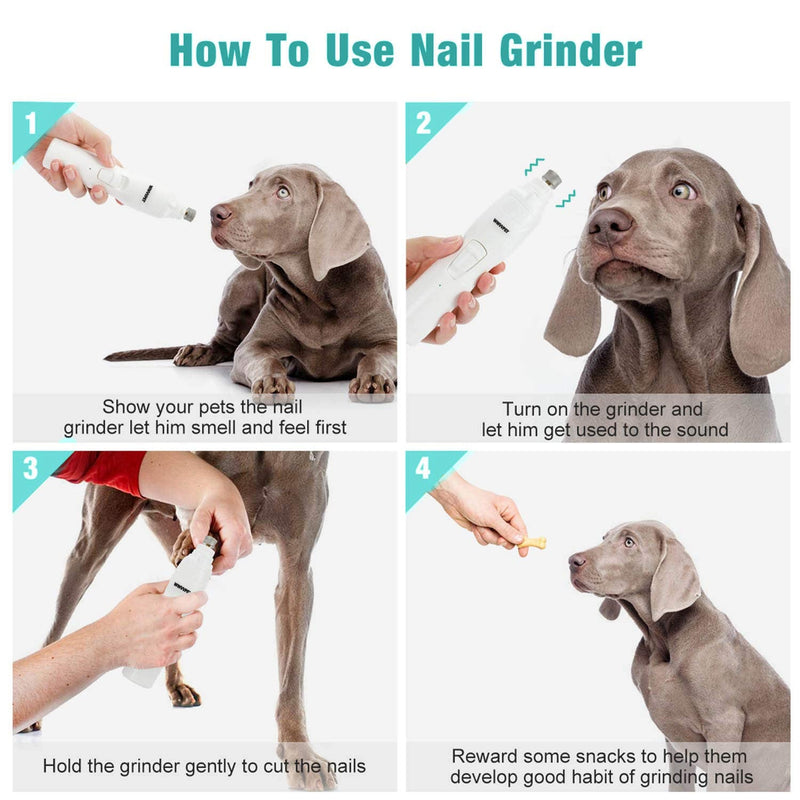 Pet Nail Grinder with LED Light & 2 Grinding Heads, 2-Speed Low Noise & More Powerful Dog Nail Grinder, Pet Nail Trimmer File, Painless Paw Claw Care, Quiet Toenail Grooming Tool for L/M/S Dogs/Cats White (with LED Light) - BeesActive Australia
