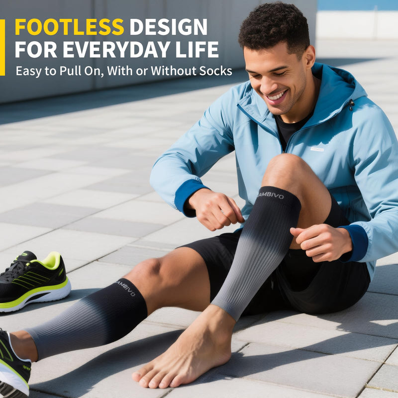 CAMBIVO Gradient Calf Compression Sleeves, 20-30 mmHg Medical Footless Compression Socks for Shin Splints, Leg Fatigue, Travel, Running, Standing & Daily Wear – Stylish Leg Support for Men & Women Gray Large - BeesActive Australia