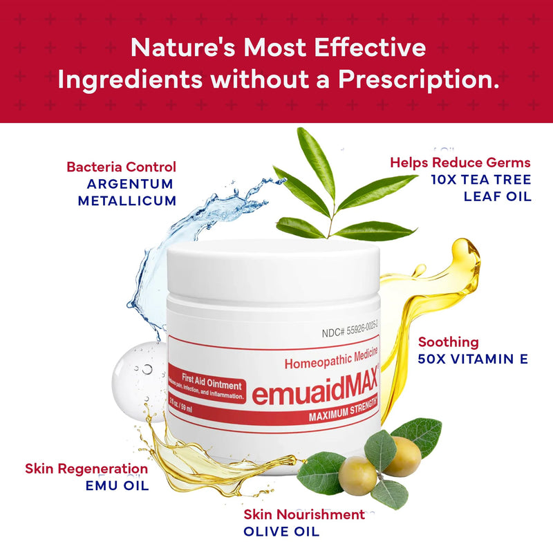 emuaid EMUAIDMAX Ointment for Itchy Skin, Maximum Strength Treatment for Athlete's Foot, Psoriasis, Jock Itch, Rash, Eczema, Cold Sores, Blisters, and Yeast Infection, 0.5oz 0.5 Ounce - BeesActive Australia