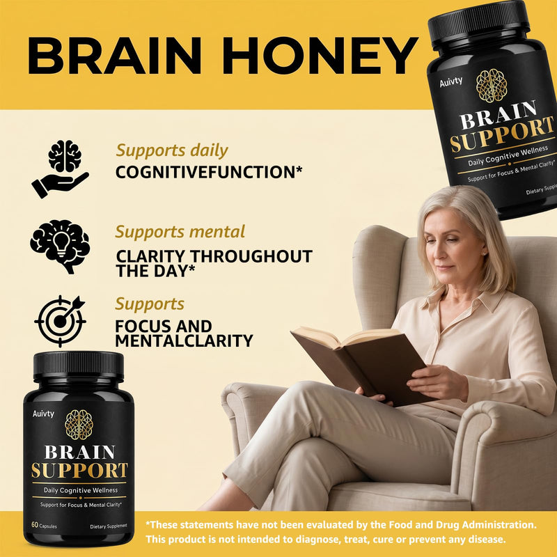 Brain Support Supplement, Herbal & Nutrient Blend for Focus, Mental Clarity & Daily Cognitive Wellness, Brain Health Support Capsules, 60 Count