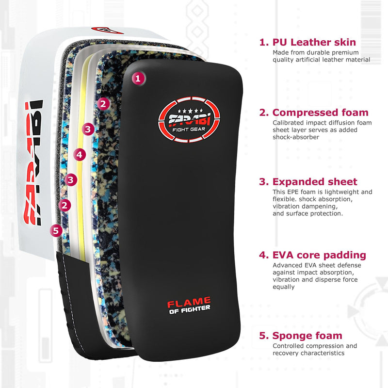 Farabi Thai Pad Training Kick Pad Curved Coaching Pad Kicking Mix Martial Arts x 1 Single Unit Black